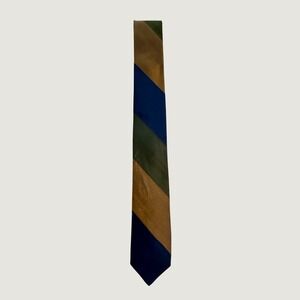 Regal All Silk Necktie Navy Blue Olive Green Bronze Wide Diagonal Stripe Vintage